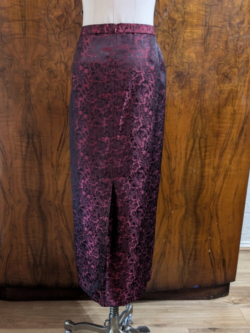 Alex Evenings Formal Jacket & Maxi Skirt Suit Set 14 Burgundy Black Jacquard Bea - Picture 9 of 10